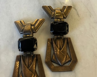 Vintage Doorknocker Brass Clip Earrings