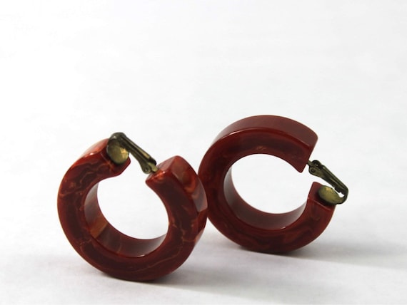 Vintage Bakelite Clip Earrings 1960s Mod Jewelry - image 1