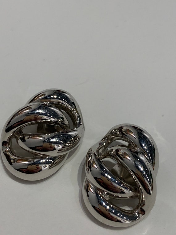 Napier Silvertone Earrings 1980s Clip On