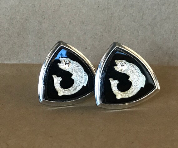 Glass Cufflinks with Figural Fish 1950s - image 1