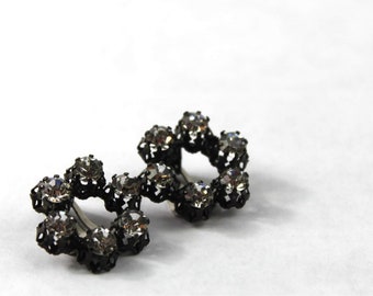 Austria Headlight Rhinestone Clip Earrings Japanned Back