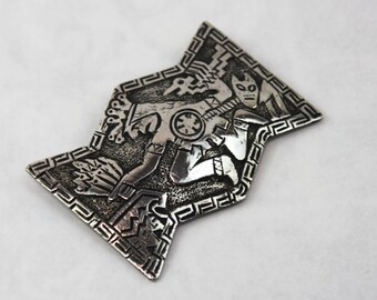 Brosche aus Sterlingsilber im Aztekenstil, Midcentury Modern
