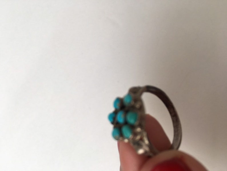 Harvey Era 1940s Sterling Ring Zuni Turquoise