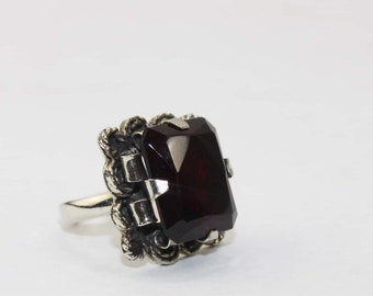 Art Deco Sterling  Glass Gemstone Statement Ring