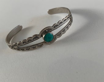 Harvey Era Turquoise and Silver Childs Cuff Bracelet Pawn Silver