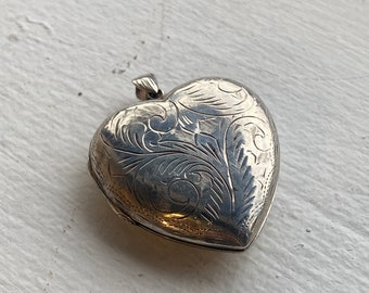 Puffy Heart Sterling Silver Locket Pendant Vintage