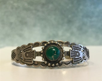Native American Navajo Turquoise Sterling Silver Harvey Era Cuff Bracelet /1940s Jewelry