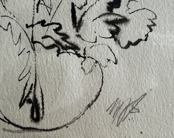 Molly J Schiff Still Life Floral Ink Drawing 1970s Chicago Imagist