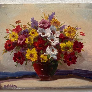 Pintura de natureza morta antiga, buquê de flores