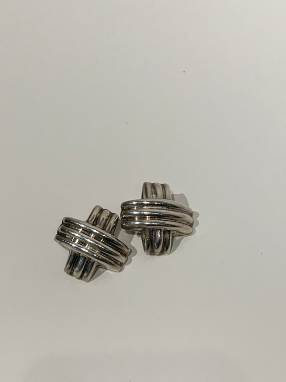 Vintage Mexico Sterling Silver X Earrings 1990s - image 1