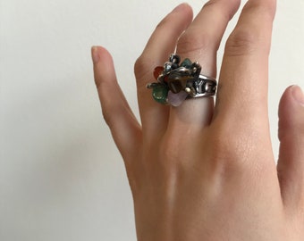 Vintage Massive Gemstone Sterling Silver Ring Statement Jewelry