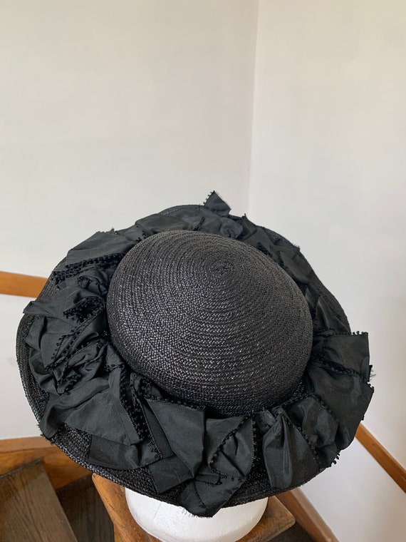 1940s Black Straw Millinery Tilt Hat Vintage Sun H