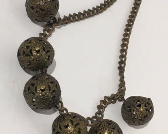 1940s Brass Balls Dangle Choker Necklace