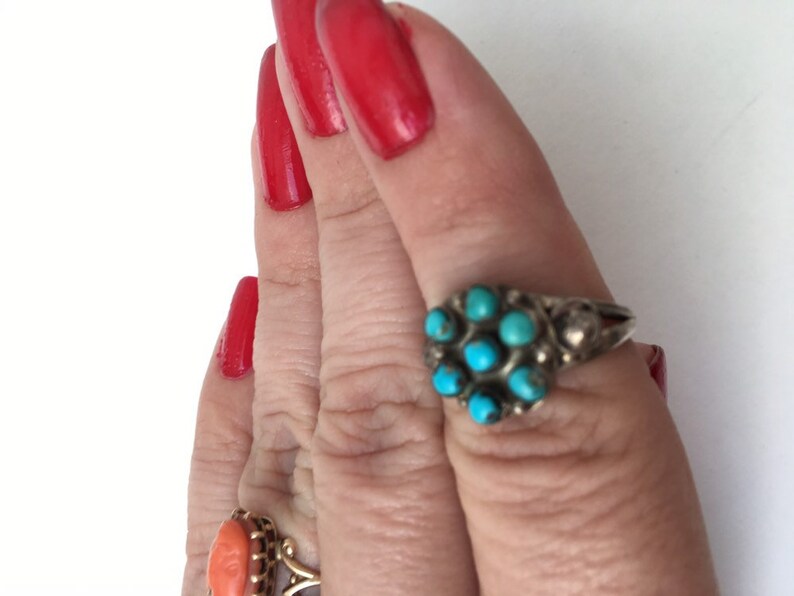 Harvey Era 1940s Sterling Ring Zuni Turquoise