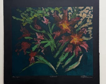 Ed Rosen Flowers Mixed Media Monoprint Painting Chicago Artist