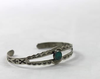 Fred Harvey Era Sterling Silver Cuff Bracelet  with Turquoise