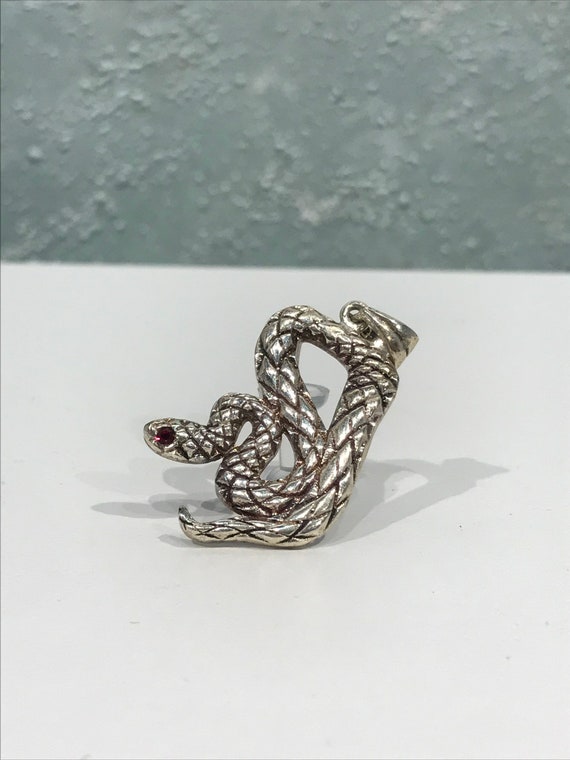Silver Snake Pendant with Garnet Glass Eye