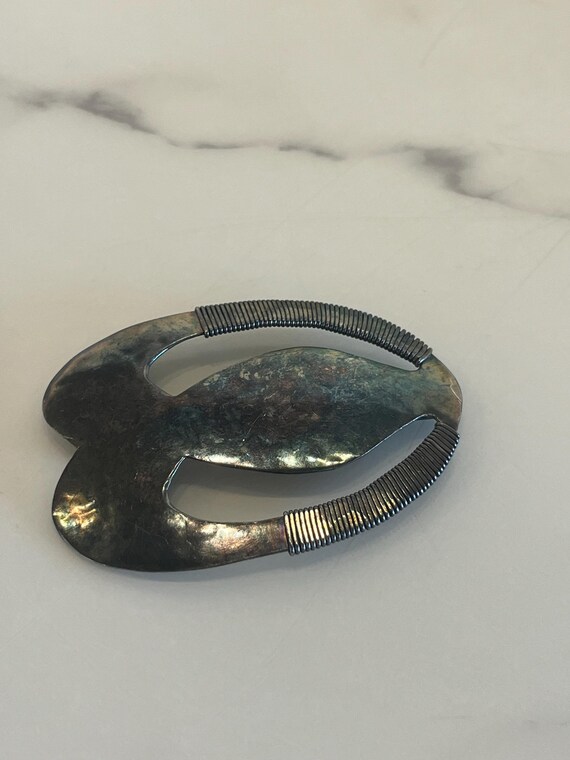 MB SF Postmodern Marjorie Baer Silvertone Wire Brooch Large View 3