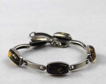 Vintage Gemstone Sterling Silver Link Bracelet