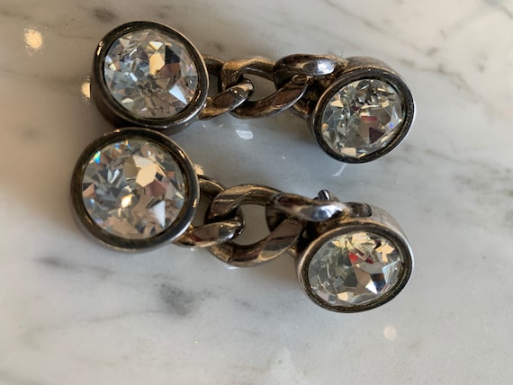 Headlight Rhinestone Couture Clip Dangle Earrings