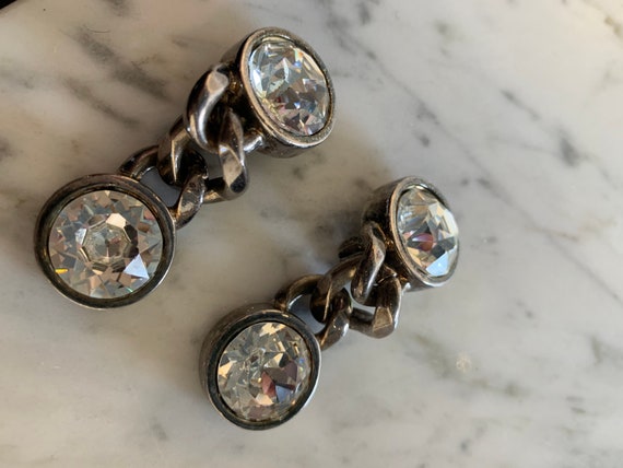 Headlight Rhinestone Couture Clip Dangle Earrings… - image 2