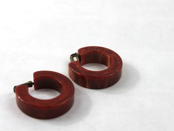 Vintage Bakelite Clip Earrings 1960s Mod Jewelry - image 2