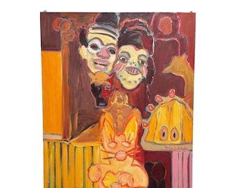 Vintage 70s Expressive and Vibrant Still Life Oil Painting of Props by Molly J. Schiff