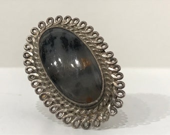 1950s Sterling Silver Moss Agate Ring