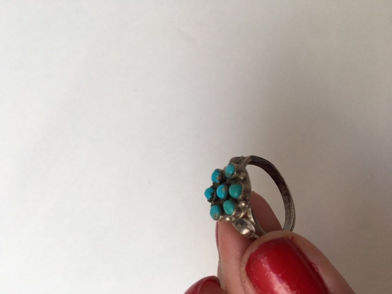 Harvey Era 1940s Sterling Ring Zuni Turquoise
