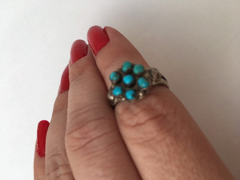 Harvey Era 1940s Sterling Ring Zuni Turquoise