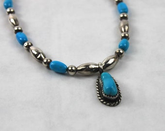 Native American Turquoise and Silver Cabochon Necklace