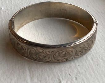 Antique Chased Bangle Bracelet Art Deco Repousse