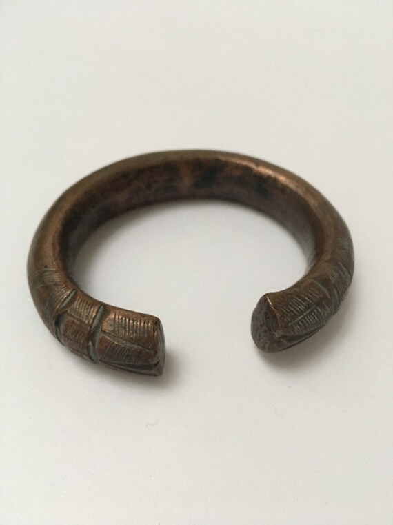 Antique Bronze Cuff Bracelet Incised - image 1