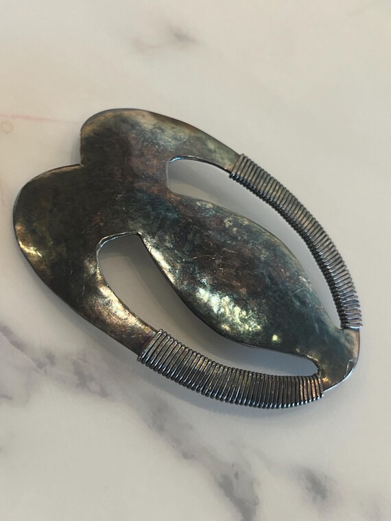 MB SF Postmodern Marjorie Baer Silvertone Wire Brooch Large View 2
