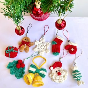 Handcrafted Wool Crochet Christmas Ornaments: Santa, Bells, Snowflake Set - Festive Tree Decorations, Christmas Gift