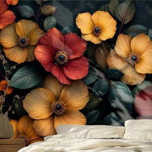 Dark Academia Floral Peel and Stick Wallpaper – Moody Vintage Botanical Mural, Self-Adhesive or Non-Woven Removable Wall Decor