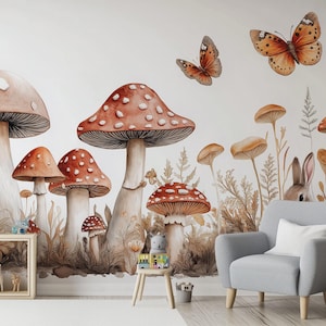 Whimsical Fairytale Wall Mural – Magical Woodland Cottage with Lanterns Flowers, Fantasy Wallpaper, Removable Perfect for Renters