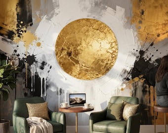 Luxury Abstract Gold Wallpaper Black Grey Textured Peel And Stick Wall Mural