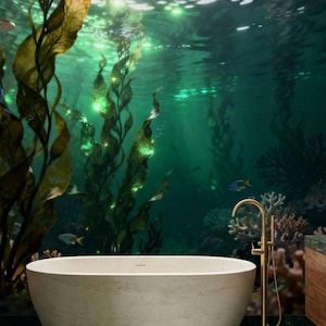 Lysande Kelp Forest Sanctuary Mural Bioluminiserande Undervattenstapet Lyxig Biofilisk Spa-dekor Miljövänlig Skalbar Och Självhäftande