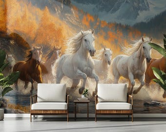 Wild Horses Peel and Stick Wallpaper - Renter-Friendly Western Horse Mural, Non-Woven Galloping Stallion Wall Art for Bedroom, Living Room