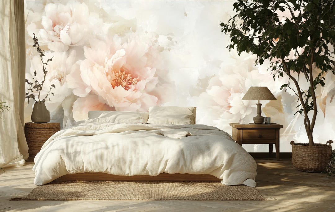 Watercolor Blush Peony Floral Peel and Stick Wallpaper - Renter ...