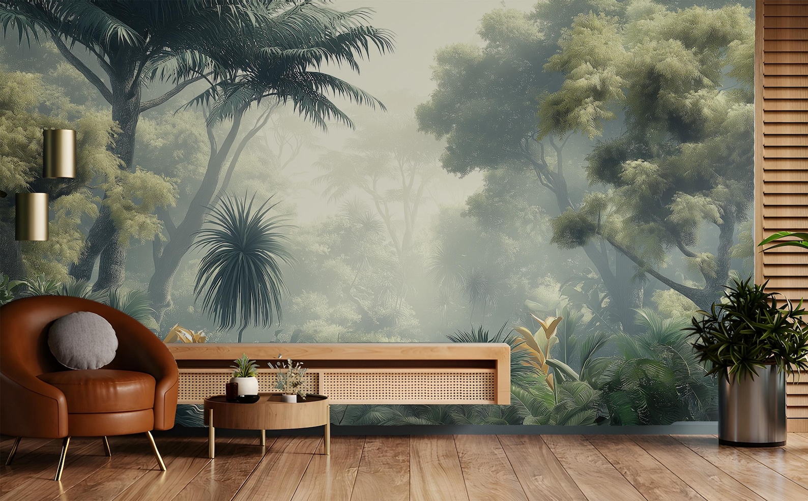 Dreamy Misty Jungle Mural - Foggy Tropical Forest Wallpaper - Lush ...