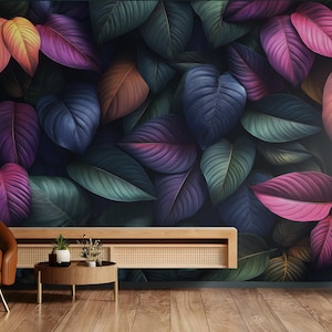 Blätter Tapete - zum Abziehen und Aufkleben oder Vlies - Kühnes Wandbild für Schlafzimmer, Salon, Bar, Büro - Renters freundlich