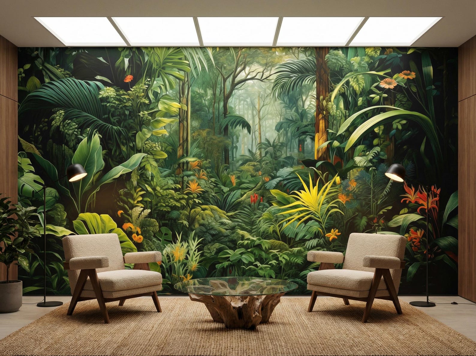 Tropical Jungle Wallpaper Mural Dark Botanical Feature Wall Peel and ...