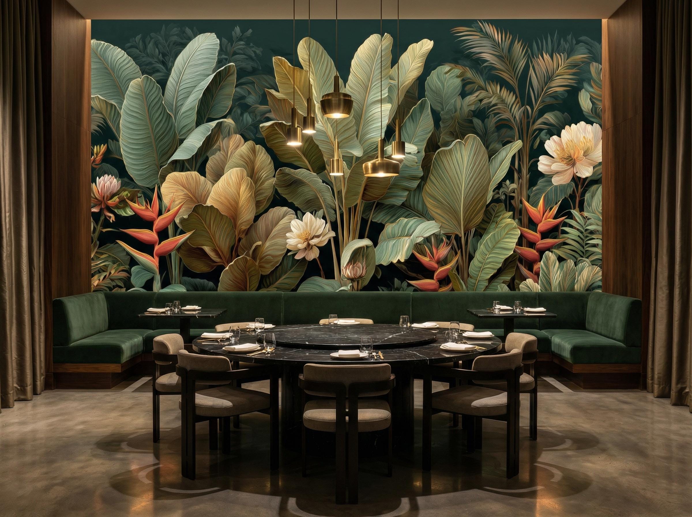 Dark Tropical Jungle Wallpaper Mural | Moody Botanical Peel and Stick ...