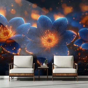Dark Indigo Floral Wallpaper | Peel Stick & Traditional | Removable Renter-Friendly Wall Decor | Enchanted Botanical Art for Living Room