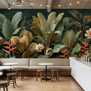 Dark Tropical Jungle Wallpaper Mural | Moody Botanical Peel and Stick ...