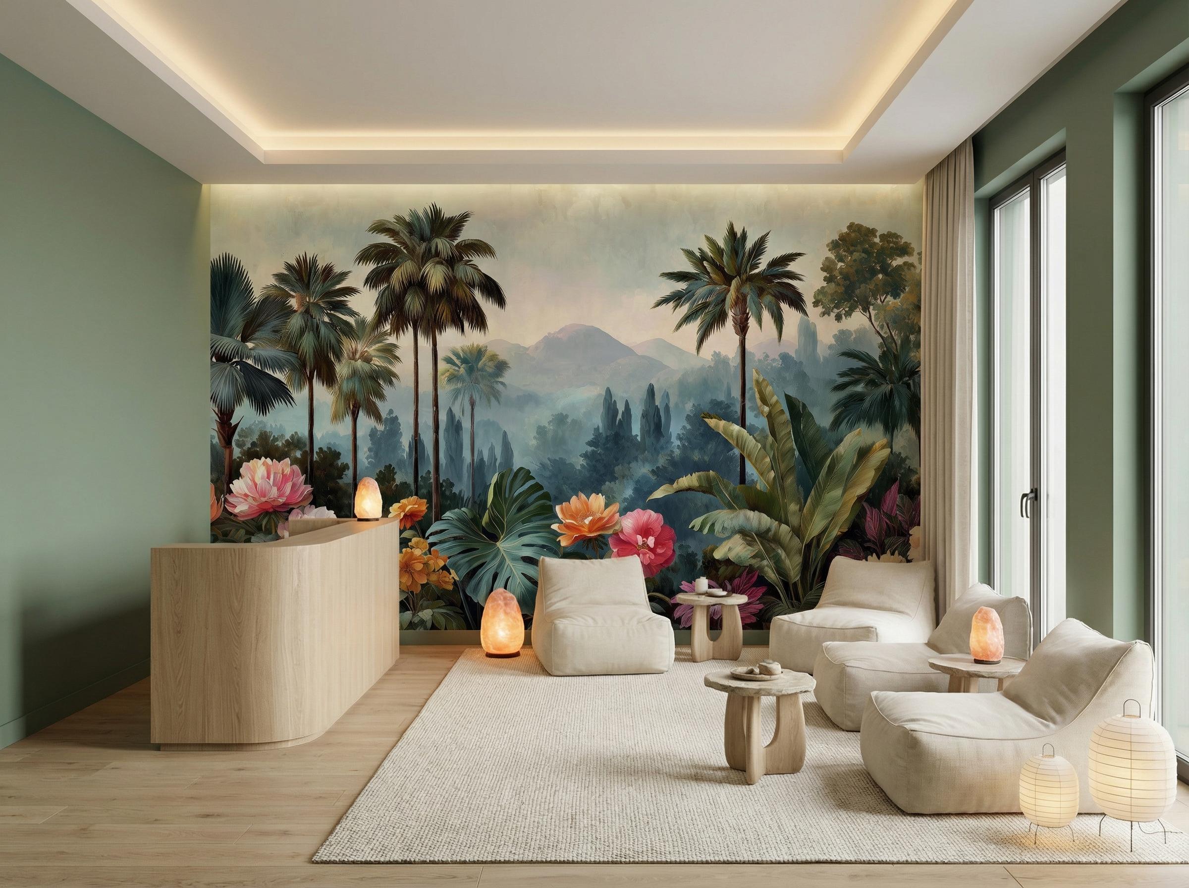 Dark Tropical Jungle Wallpaper Mural | Moody Botanical Peel and Stick ...