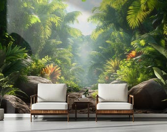 Lush Tropical Jungle Wall Art - Vibrant Greenery Landscape Print - Exotic Rainforest Nature Decor - Botanical Photography Poster