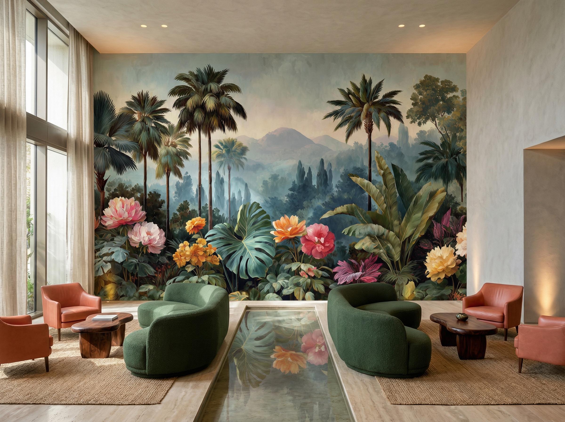 Dark Tropical Jungle Wallpaper Mural | Moody Botanical Peel and Stick ...